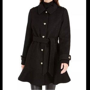 NWT KATE SPADE Ruffle Fit n Flare Wool Coat Lined w Big Buttons Retail $398 SM
